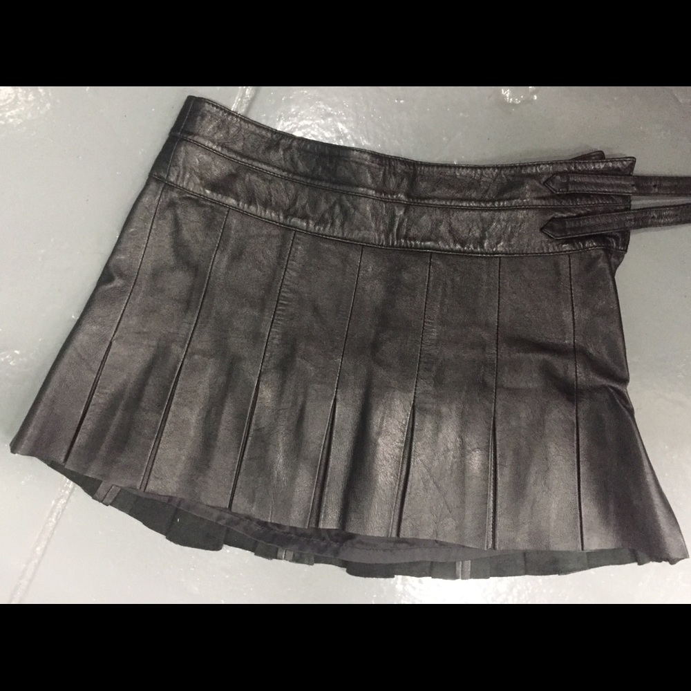 Joie Pleated Leather Tennis Skirt